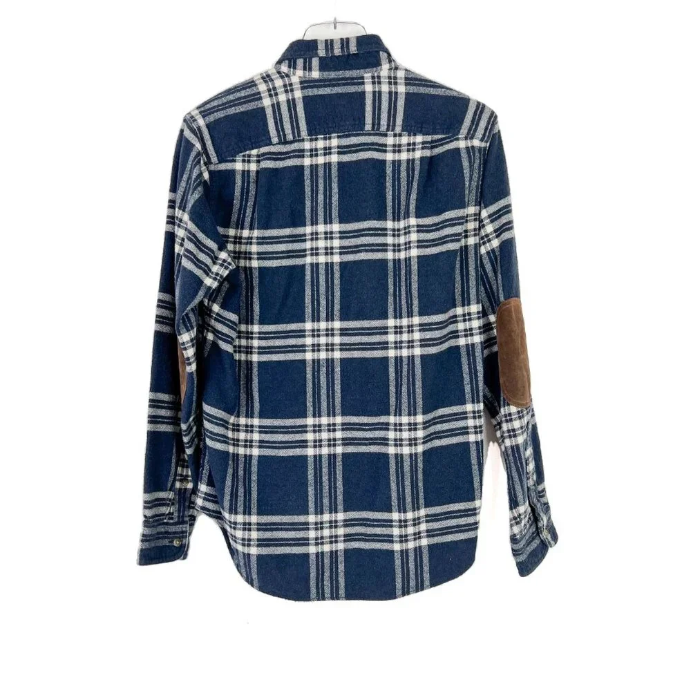 J. Crew Blue Plaid Flannel Buttondown Shirt w/ Elbow Patches Size Small S A964 - Picture 8 of 12